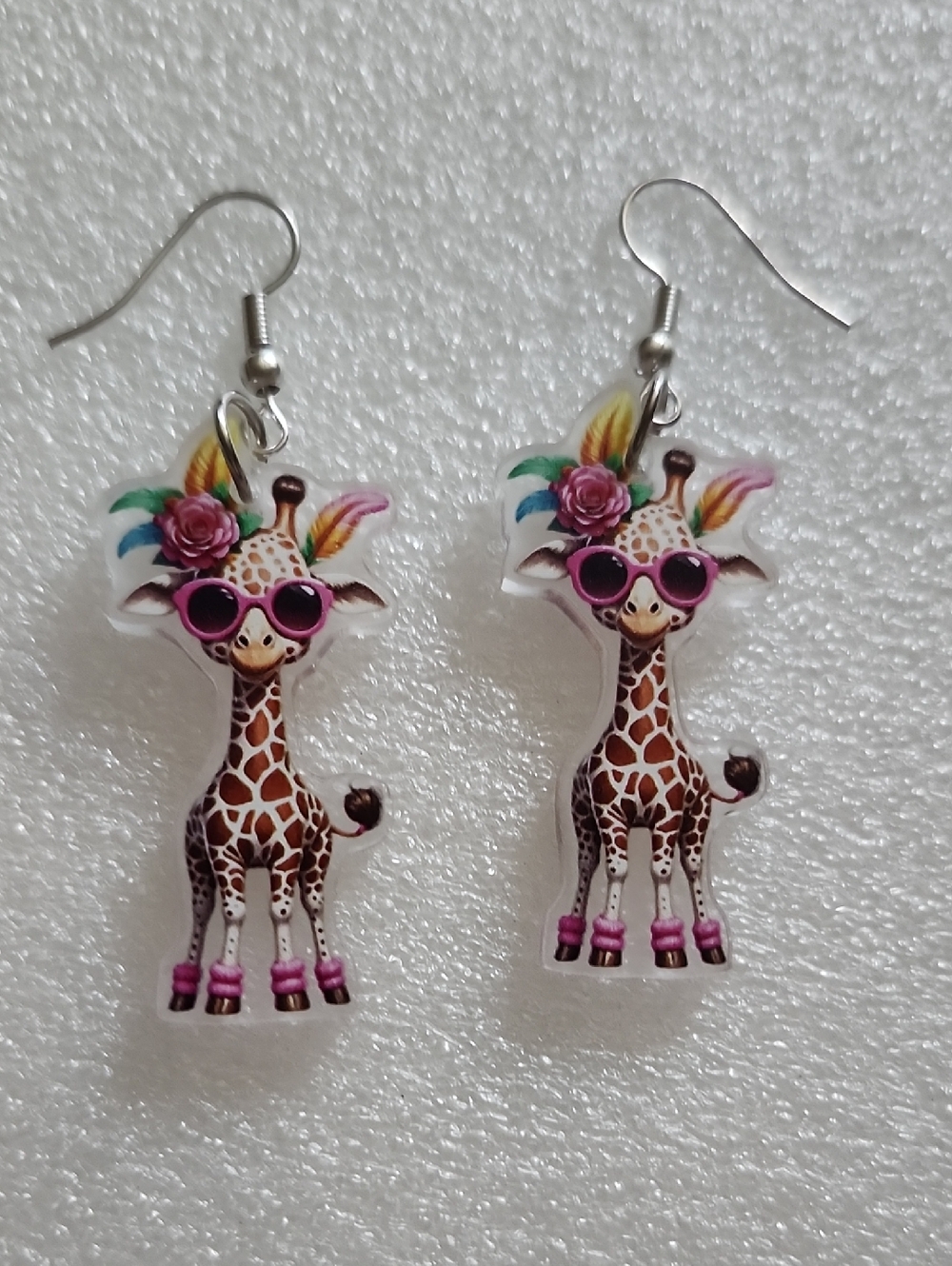 Cute Giraffe Dangle Earrings - Pink Accents